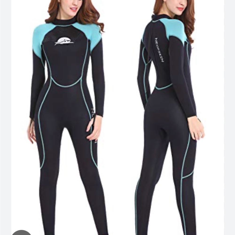 NEOPSKIN Black and Blue Full-Length Swim Wetsuit with Contoured Panels - S